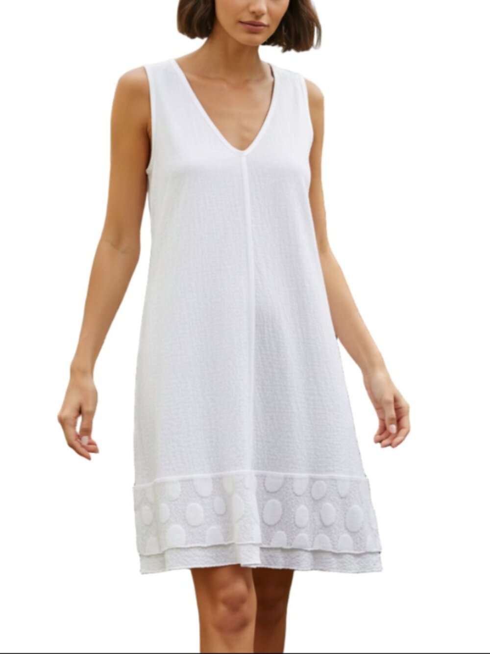 Detailed White Summer Dress with Abstract Hemline